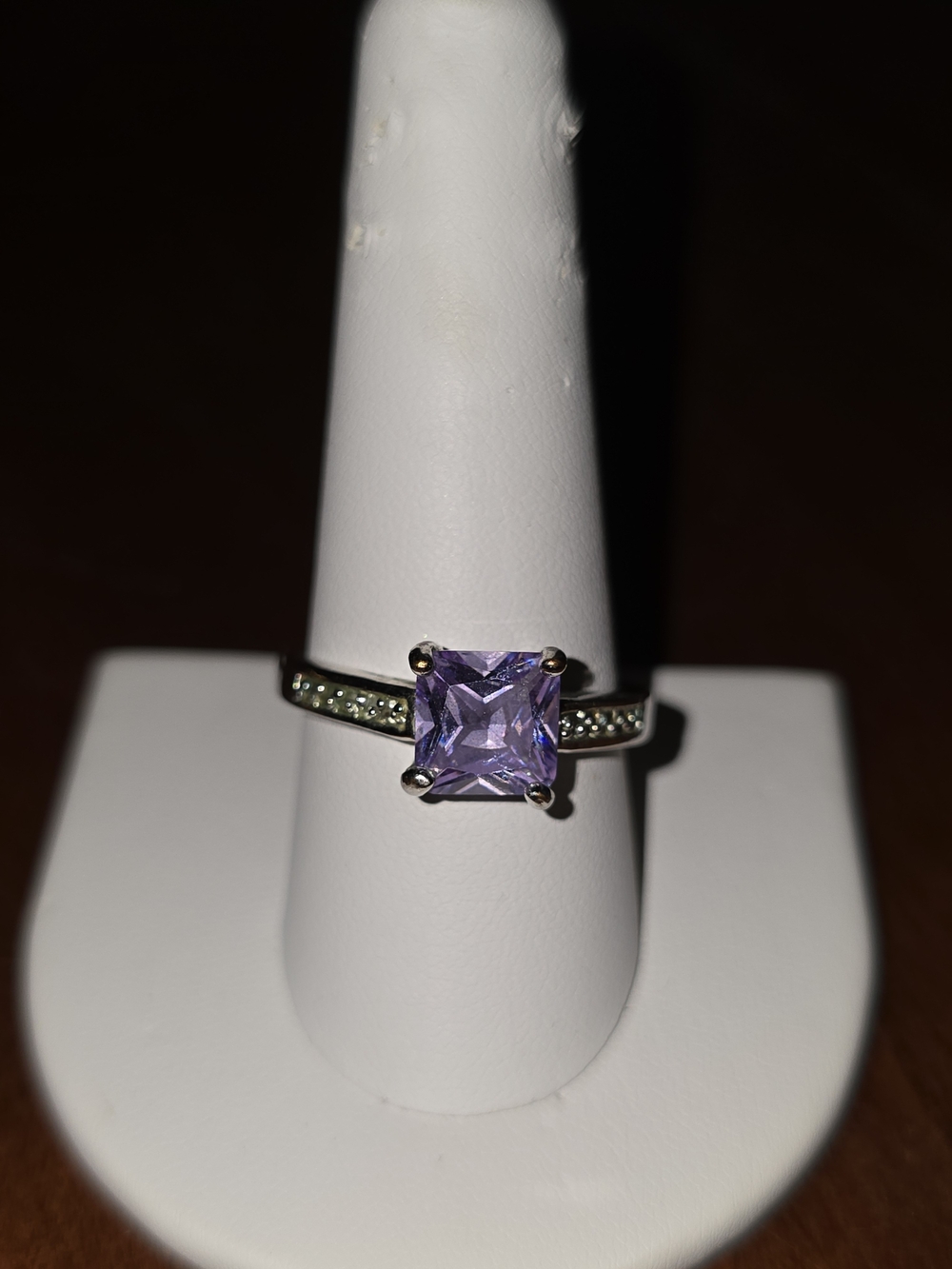 Purple Square-Cut Amethyst Ring with Accent Stones - Stamped 925 Sterling Silver